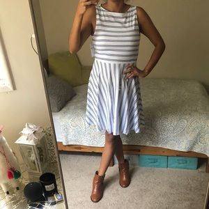 Three dots brand white blue stripes cotton dress
